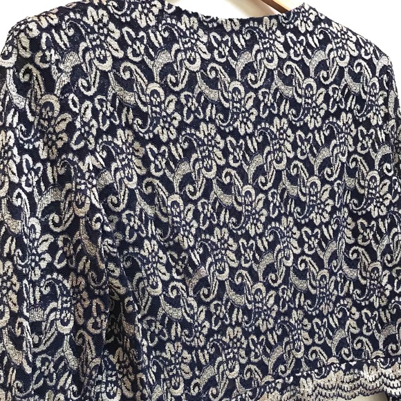 Jessica Howard Vintage Blue and Gold Floral Cropped Jacket (14P) - Picture 6 of 7